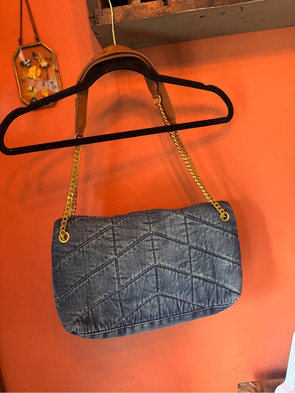 Saint Laurent Denim Chevron Shoulder Bag with Gold Hardware - Picture 12 of 13